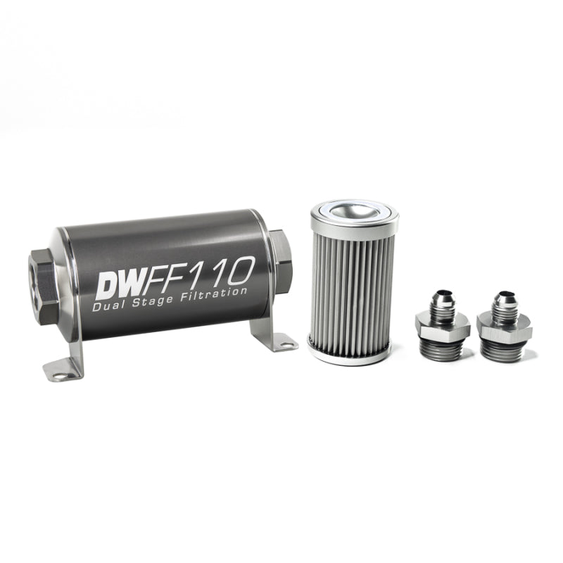 DeatschWerks Stainless Steel 6AN 10 Micron Universal Inline Fuel Filter Housing Kit (110mm) - eliteracefab.com