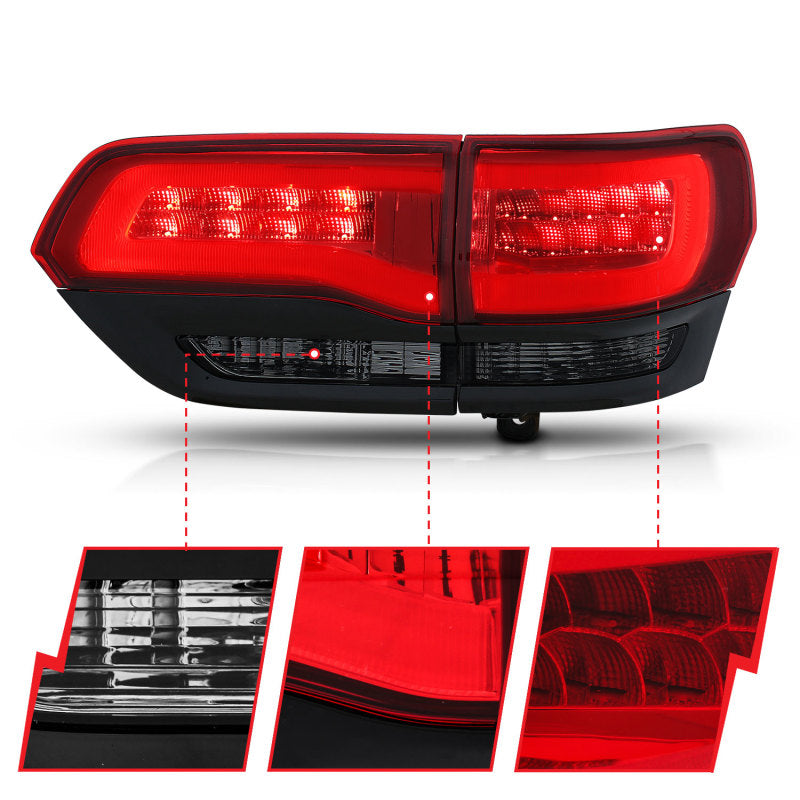 ANZO USA Jeep Grand Cherokee Led Taillights Red/Smoke; 2014-2017 - eliteracefab.com