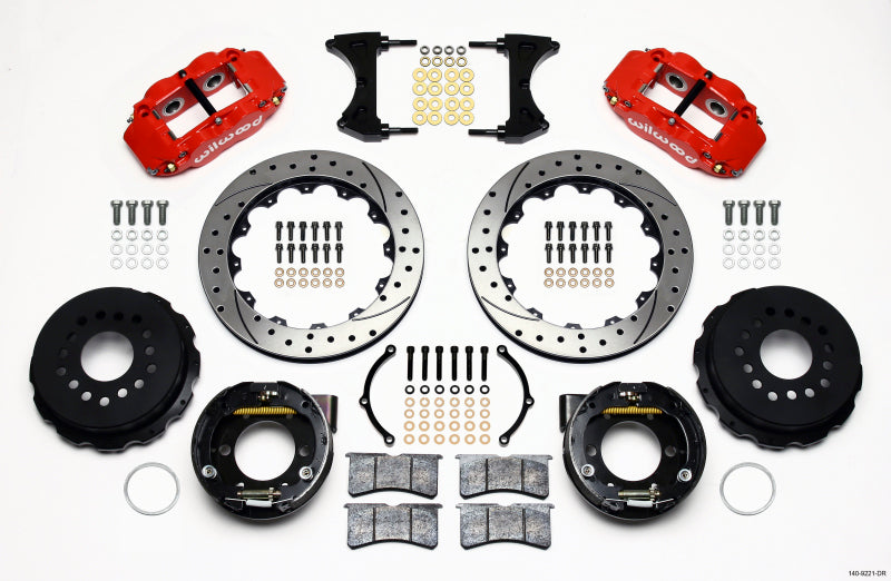 Wilwood Narrow Superlite 4R Rear P-Brk Kit 12.88in Drill Red 2005-2014 Mustang - eliteracefab.com