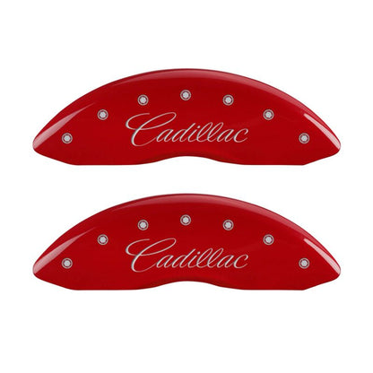 MGP 4 Caliper Covers Engraved Front Cadillac Engraved Rear ATS Red finish silver ch - eliteracefab.com