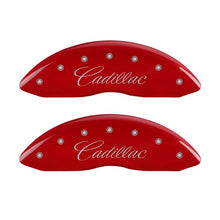 Load image into Gallery viewer, MGP 4 Caliper Covers Engraved Front &amp; Rear Cursive/Cadillac Red finish silver ch