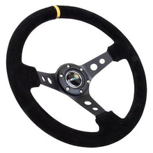 Load image into Gallery viewer, NRG Reinforced Sport Steering Wheel 350mm 3 Inch Deep Black Spoke Suede Black Stitch Yellow Center Mark - eliteracefab.com