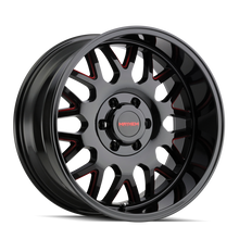 Load image into Gallery viewer, Mayhem 8110 Tripwire 20x10 / 6x135 BP / -19mm Offset / 87.1mm Hub Black w/ Prism Red Wheel