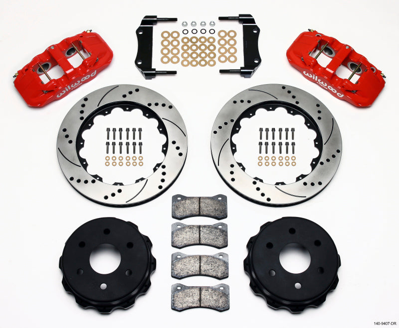 Wilwood AERO4 RearTruck Kit 14.25in Drill Red 1999-2010 GM 1500-SUV 1 Piston OE Caliper - eliteracefab.com