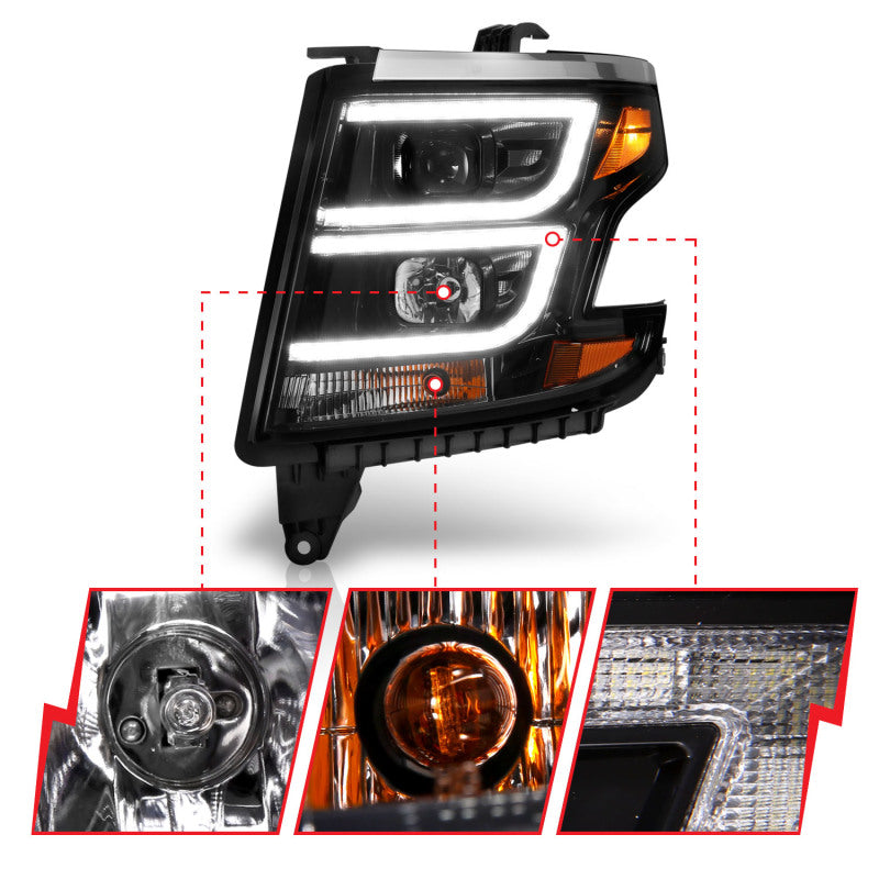 ANZO 2015-2020 Chevy Tahoe Projector Headlights Plank Style Black w/DRL - eliteracefab.com