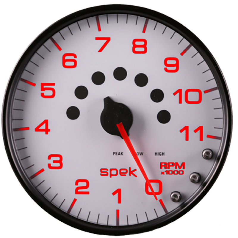 Autometer Spek-Pro Gauge Tachometer 5in 11K Rpm W/Shift Light & Peak Mem White/Black P23912