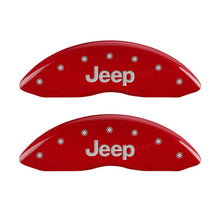 Load image into Gallery viewer, MGP Front set 2 Caliper Covers Engraved Front JEEP Red finish silver ch