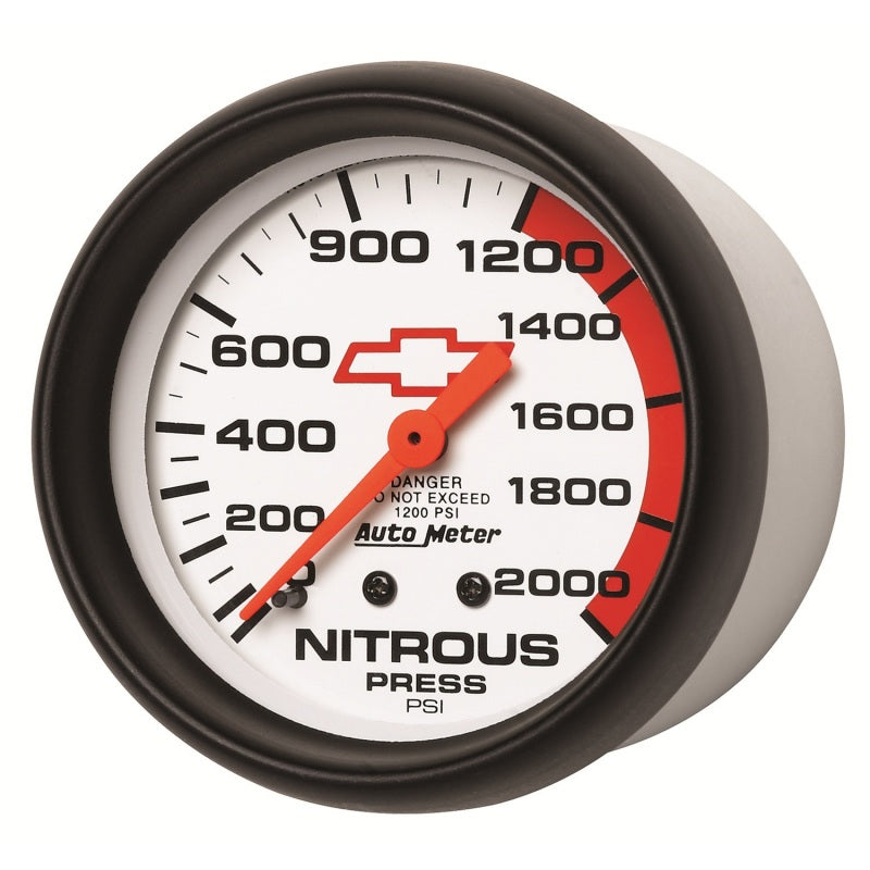 AutoMeter Gauge Nitrous Pressure 2-5/8in. 2000PSI Mechanical Chevy Red Bowtie White 5828-00406