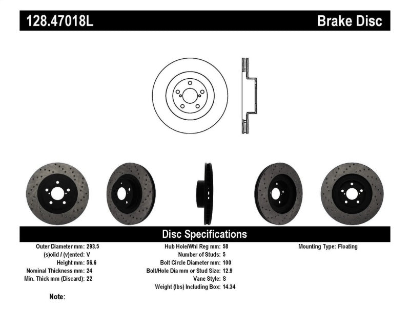 StopTech 02-10 WRX Drilled Left Front Rotor - eliteracefab.com