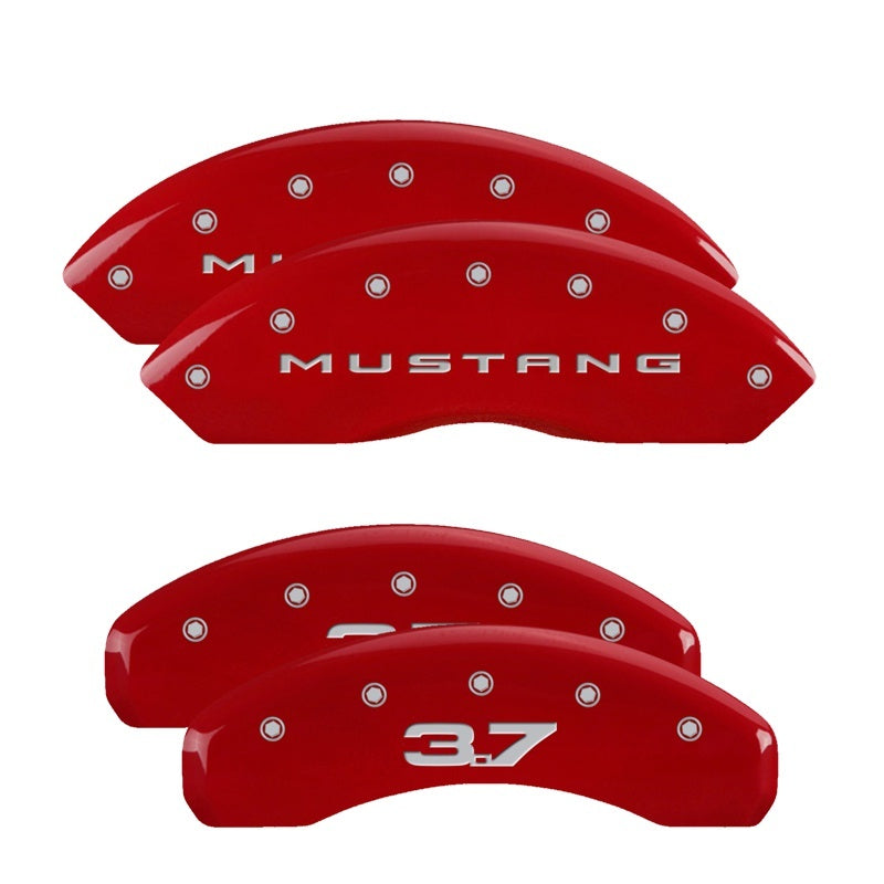 MGP 4 Caliper Covers Engraved Front 2015/Mustang Engraved Rear 2015/37 Red finish silver ch MGP