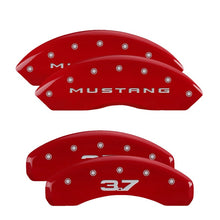 Load image into Gallery viewer, MGP 4 Caliper Covers Engraved Front 2015/Mustang Engraved Rear 2015/37 Red finish silver ch MGP