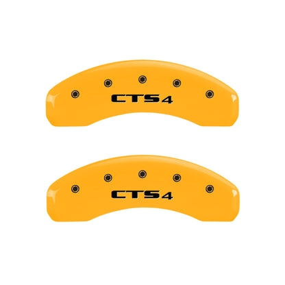 MGP 4 Caliper Covers Engraved Front Cursive/Cadillac Engraved Rear CTS4 Yellow finish black ch MGP
