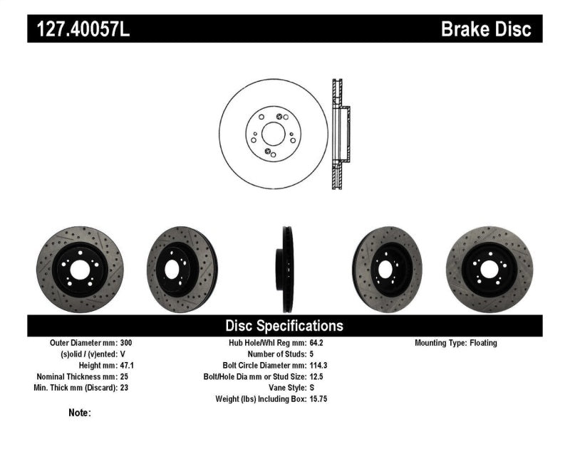 StopTech 02-06 Acura RSX Type S / 06-09 Honda Civic Si Slotted & Drilled Left Front Rotor - eliteracefab.com