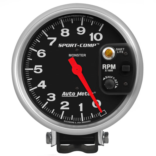 Autometer Sport-Comp 5 inch 10,000 RPM Pedestal Mount Tachometer (Shift-Lite on Control Shield) 3903