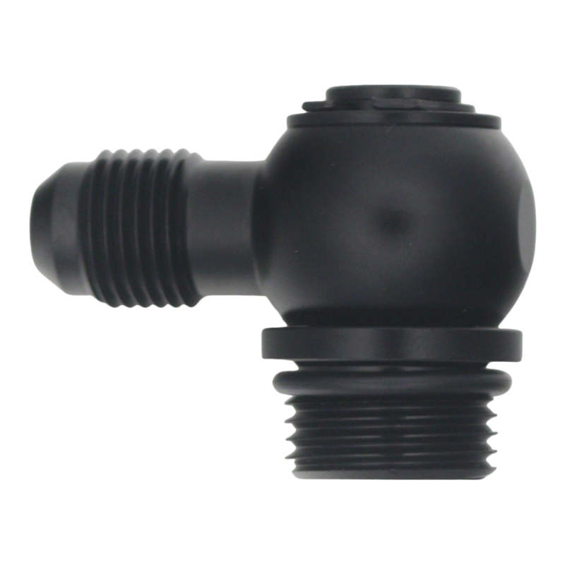DeatschWerks 8AN ORB Male to 6AN Male Flare Low Profile 90-Degree Swivel - Anodized Matte Black DeatschWerks