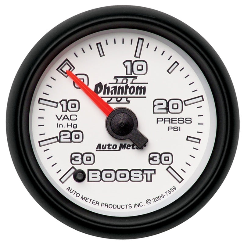 Autometer Phantom II 52.4mm Electronic Vacuum / Boost Gauge 30 In. HG/30 PSI 7559