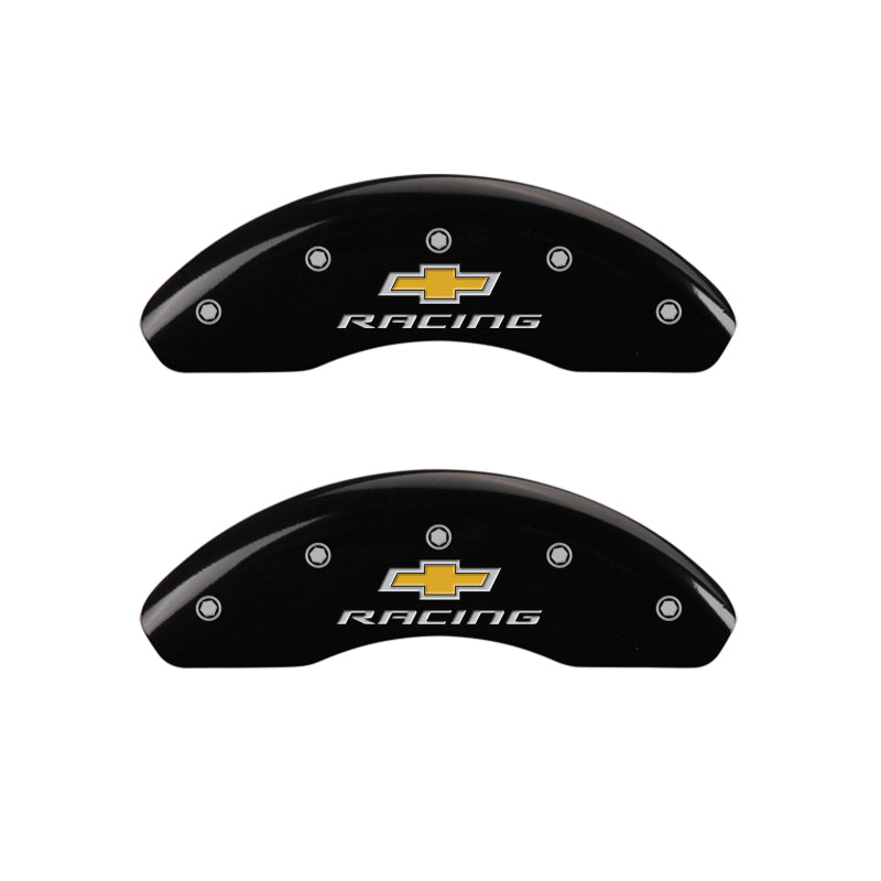 MGP 4 Caliper Covers Engraved F & R Chevy Racing Black Finish Silver Char 2019 Chevrolet Equinox MGP