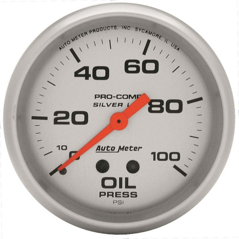 Autometer Ultra-Lite 2.625in Liquid Filled Mechanical 100 PSI Silver Oil Pressure Gauge 4621