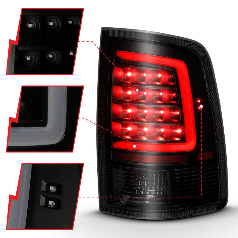 ANZO 2009-2018 Dodge Ram 1500 LED Taillight Plank Style Black w/Smoke Lens - eliteracefab.com