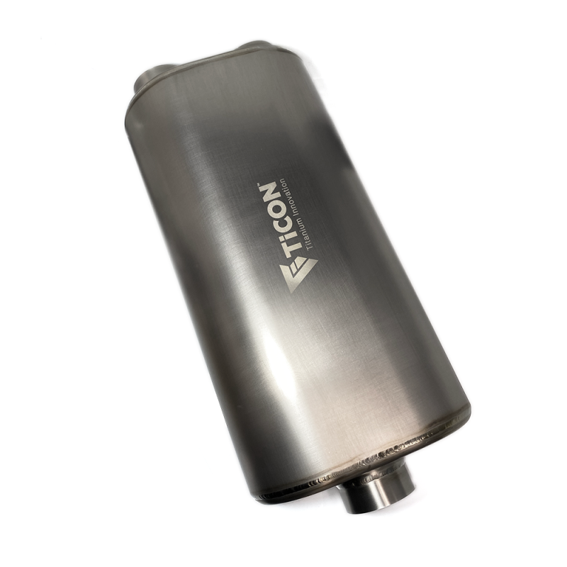 Ticon Industries 17in Overall Length 3in Oval Titanium Muffler - 3in Center In/2.5in Dual Outlet Ticon