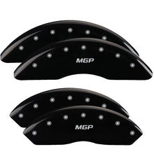 Load image into Gallery viewer, MGP 4 Caliper Covers Engraved Front &amp; Rear With stripes/Journey Yellow finish black ch MGP