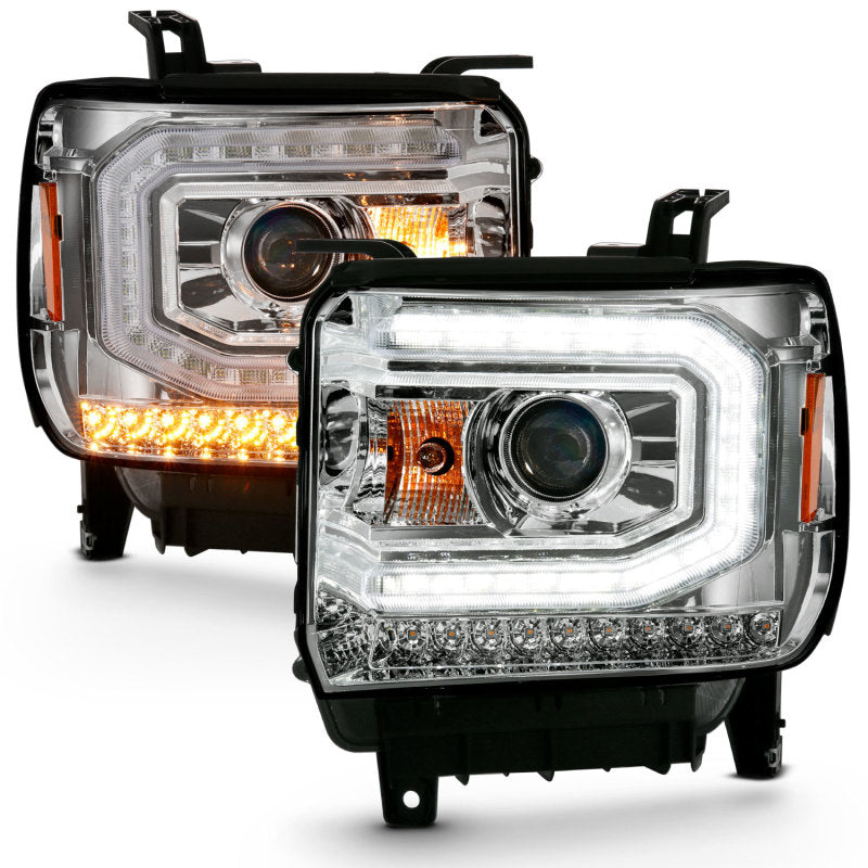 ANZO 2016-2019 Gmc Sierra 1500 Projector Headlight Plank Style Chrome w/ Sequential Amber Signal - eliteracefab.com