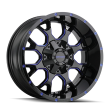 Load image into Gallery viewer, Mayhem 8015 Warrior 20x10 / 5x127 BP / -25mm Offset / 87mm Hub Black w/ Prism Blue Wheel