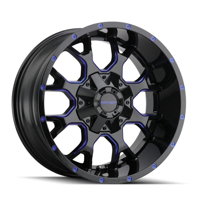 Mayhem 8015 Warrior 20x9 / 5x139.7 BP / 18mm Offset / 110mm Hub Black w/ Prism Blue Wheel