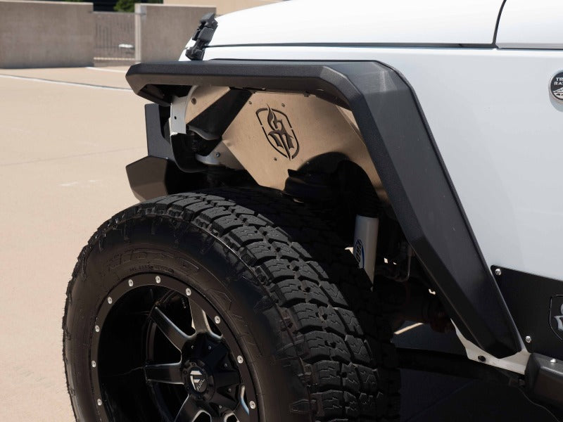 Road Armor 07-18 Jeep Wrangler JK Stealth Front Fender Flare Body Armor w/LED DRL - Tex Blk - eliteracefab.com