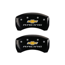 Load image into Gallery viewer, MGP 4 Caliper Covers Engraved Front &amp; Rear Chevy racing Black finish silver ch MGP