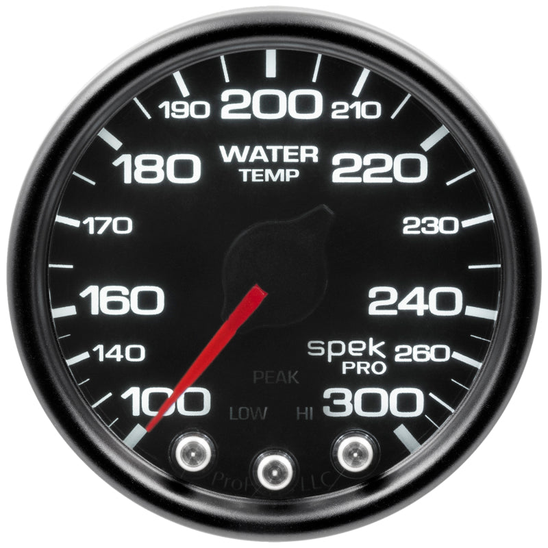 Autometer Spek-Pro Gauge Water Temp 2 1/16in 300f Stepper Motor W/Peak & Warn Blk/Smoke/Blk