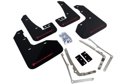 Rally Armor UR Mudflaps Urethane - Volkswagen Golf R 2015-2017 - Black/Red - eliteracefab.com