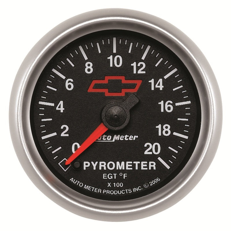 AutoMeter Gauge Pyrometer (Egt) 2-1/16in. 2000 Deg. F Stepper Motor Chevy Red Bowtie Black 3645-00406
