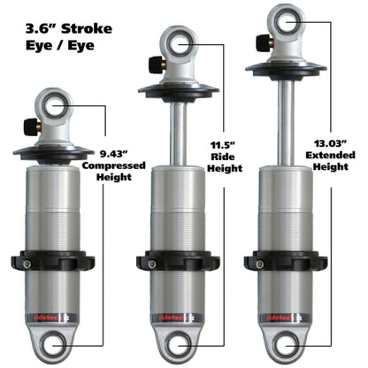 Ridetech HQ Series CoilOver Shock 3.6in Travel 2.5in Coil Eye/Eye Mounting 9.425inx13.025in - eliteracefab.com