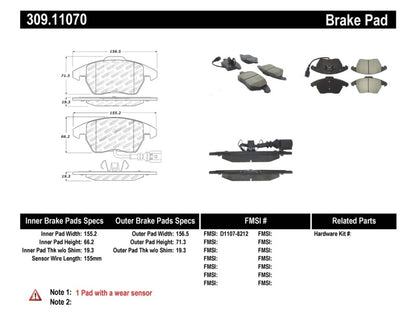 STOPTECH PERFORMANCE 06-10 AUDI A3 / 08-10 AUDI TT / 06-09 VW GTI / 05-10 JETTA FRONT BRAKE PADS, 309.11070 - eliteracefab.com