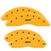 Load image into Gallery viewer, MGP 4 Caliper Covers Engraved Front &amp; Rear MGP Yellow finish black ch MGP