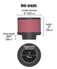K&N Universal Rubber Filter 3 inch Flange 5 inch OD 3 inch Height
