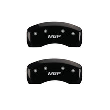 Load image into Gallery viewer, MGP 4 Caliper Covers Engraved Front &amp; Rear MGP Black Finish Silver Char 2019 Chevrolet Malibu MGP