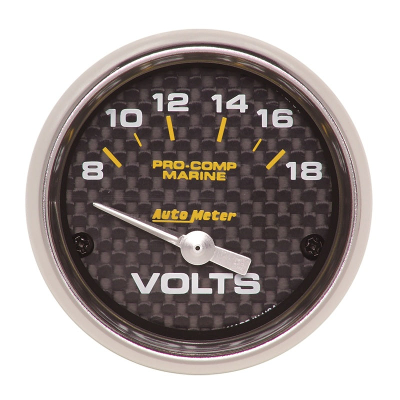 Autometer Marine Carbon Fiber 2-1/16in 18V Electric Voltmeter Gauge 200756-40