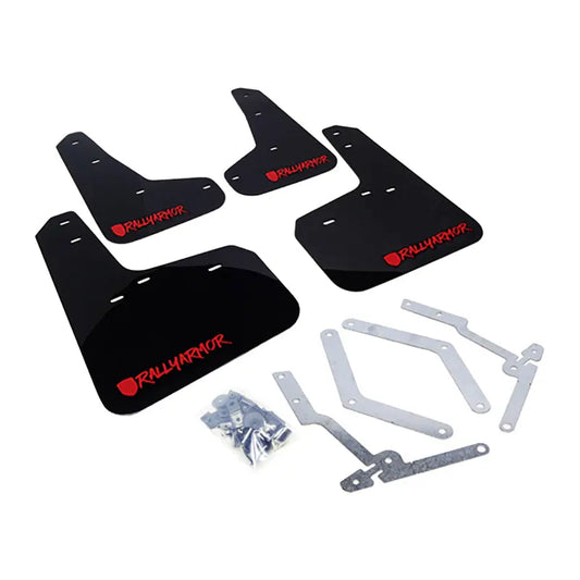 Rally Armor 13+ Ford Focus ST Black Mud Flap w/ Red Logo and Altered Font - eliteracefab.com
