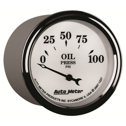 AutoMeter Gauge Oil Press 2-1/16in. 100PSI Elec Old Tyme White II 1227