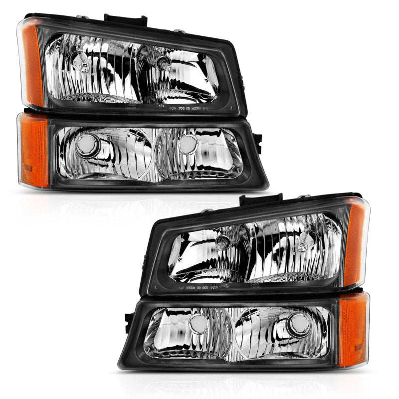 ANZO 2003-2006 Chevy Silverado Crystal Headlight w/ Signal Light Black Amber (4 pcs) - eliteracefab.com