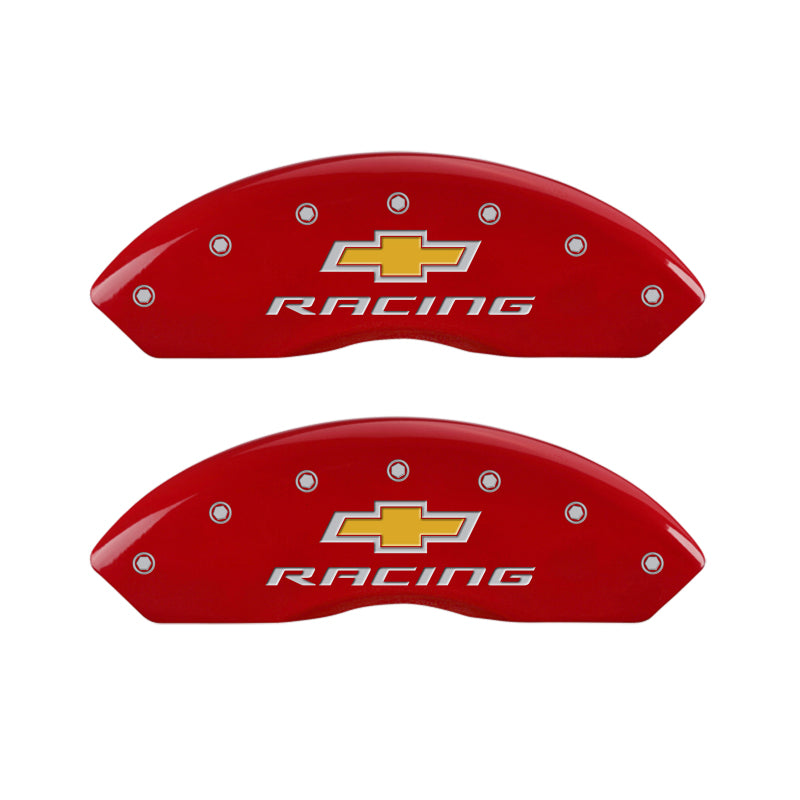 MGP 4 Caliper Covers Engraved Front & Rear Chevy racing Red finish silver ch MGP