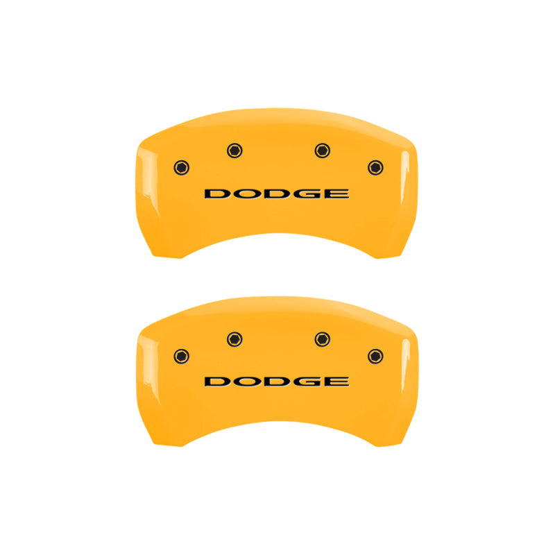 MGP 4 Caliper Covers Engraved Front & Rear With out stripes/Dodge Yellow finish black ch MGP