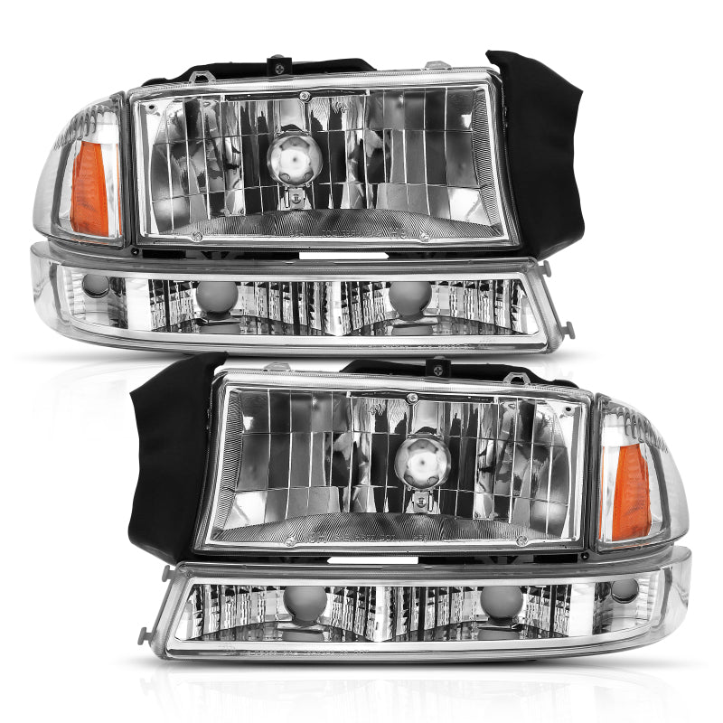 ANZO 1997-2004 Dodge Dakota Crystal Headlight Set Chrome Amber - eliteracefab.com