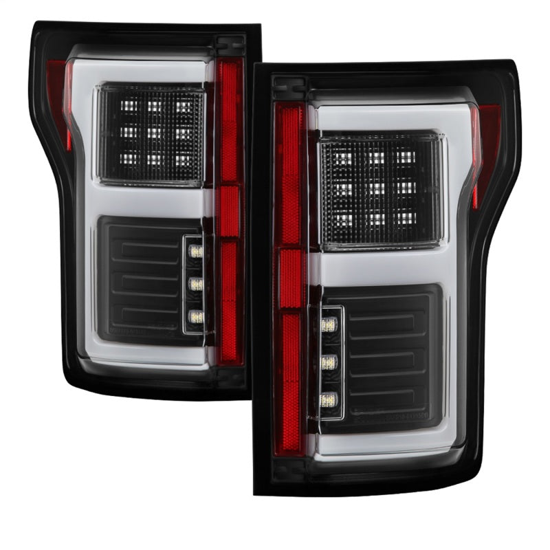 Spyder 15-18 Ford F-150 Light Bar LED Tail Lights (w/Blind Spot) - Black (ALT-YD-FF15015BS-LBLED-BK) - eliteracefab.com