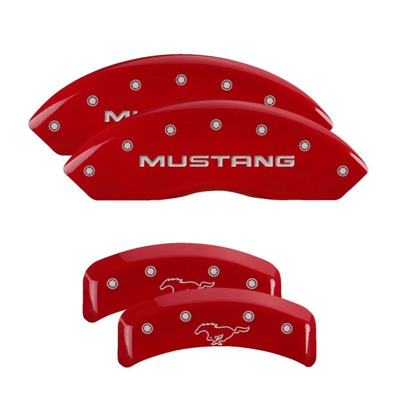 MGP 4 Caliper Covers Engraved Front Mustang Engraved Rear Pony Red finish silver ch - eliteracefab.com