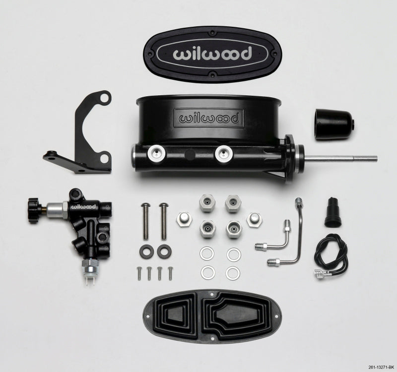 Wilwood HV Tandem M/C Kit w L/H Bracket & Prop Valve - 7/8in Bore Black-W/Pushrod - eliteracefab.com