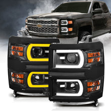 Load image into Gallery viewer, ANZO 14-15 Chevrolet Silverado 1500 Projector Headlights w/ Plank Style Switchback Black w/ Amber - eliteracefab.com