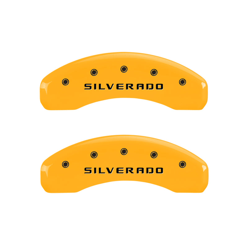 MGP 4 Caliper Covers Engraved Front & Rear Silverado Yellow Finish Blk Char 04 Chevy Avalanche 1500 MGP